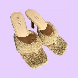RAID Cream Terry Cloth Open Toe High Heel Mule Shoes 🔥